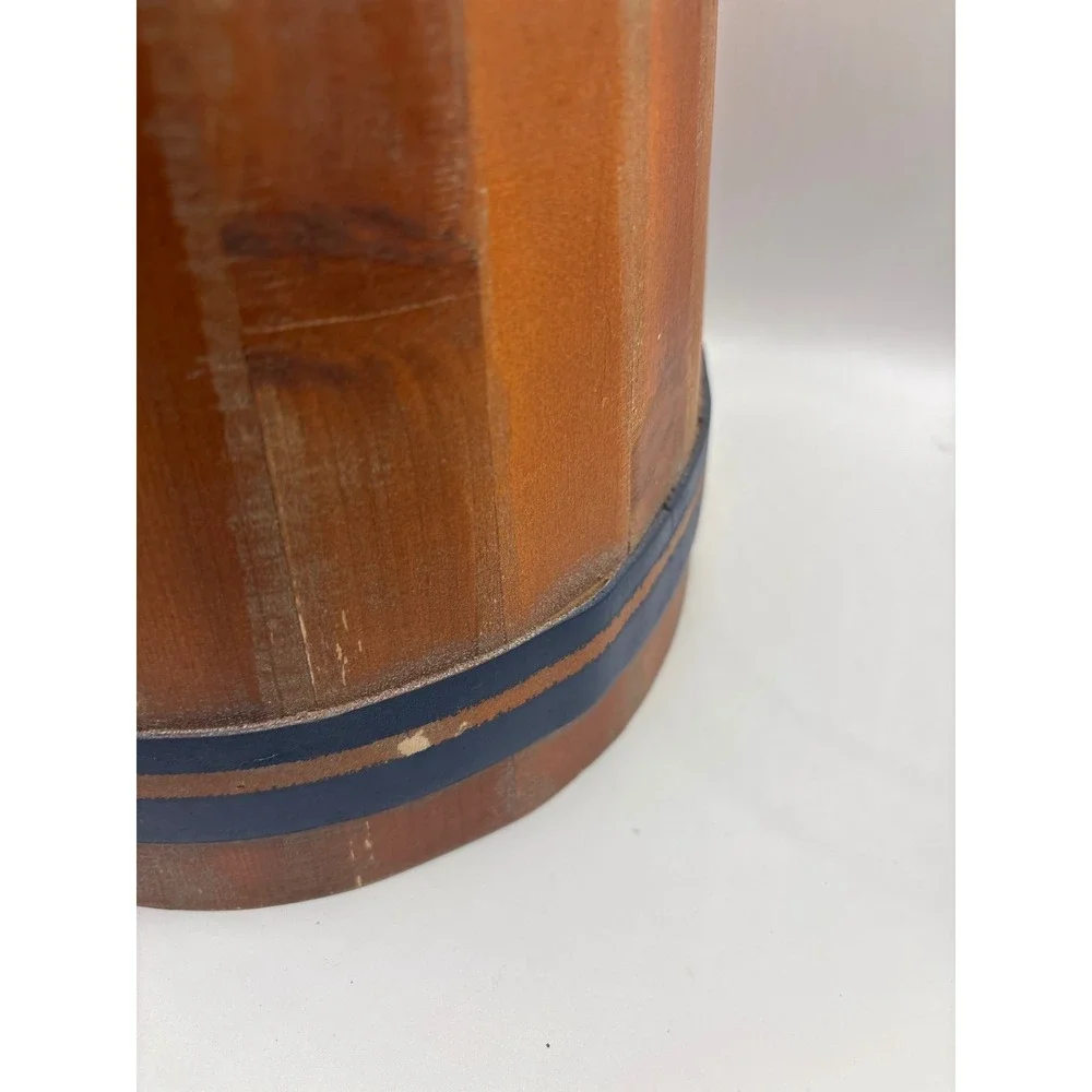 Rustic Wooden Decorative Bucket with Lid and Metal Handle Farmhouse Decor